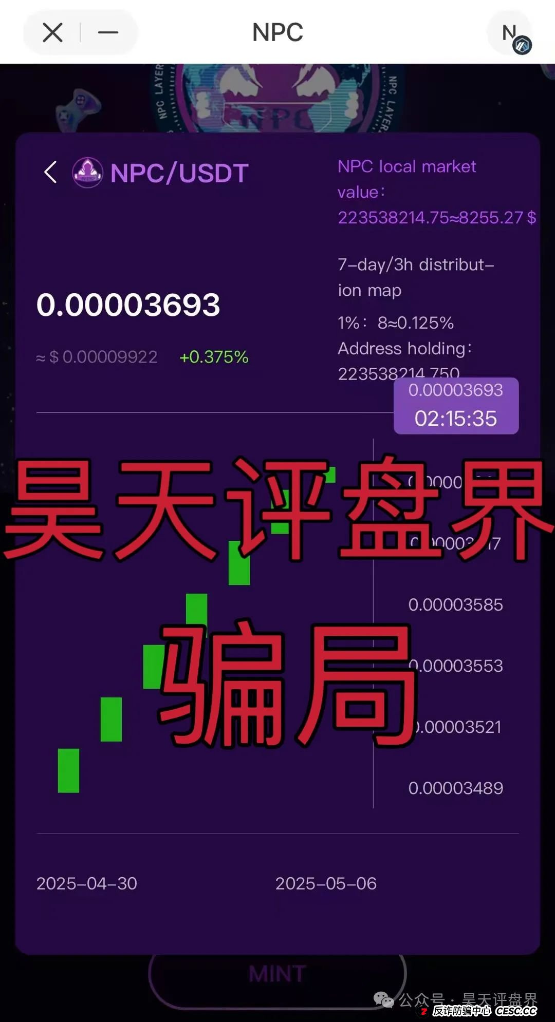 【NPC空气币】分红类资金盘骗局，目前5万会员，操盘手圈钱过亿，高度预警，即将崩盘跑路！