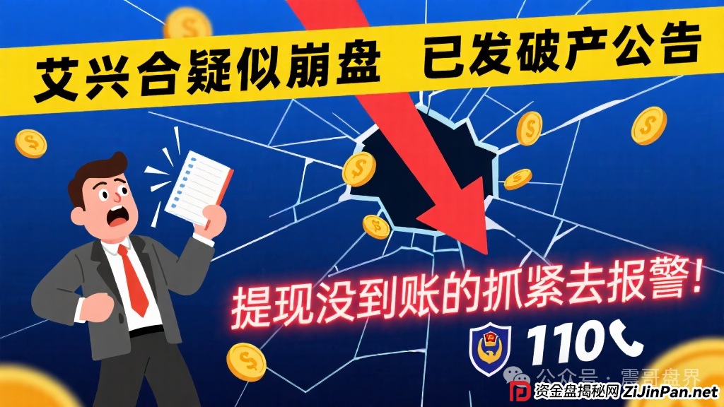 艾兴合疑似崩盘,已发破产公告,提现没到账的抓紧去报警!